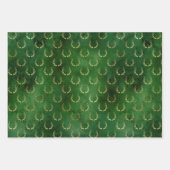 素朴ヴィンテージ緑色金ゴールド箔〔雄ジカの〕枝角パターン ラッピングペーパーシート (正面)