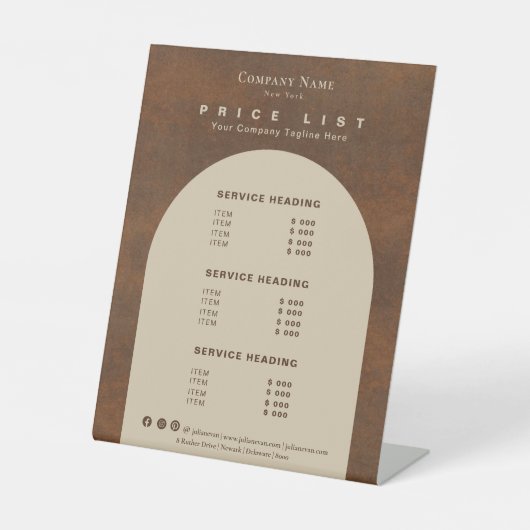 素朴ヴィンテージ自然トーン価格表 台座サイン (正面)