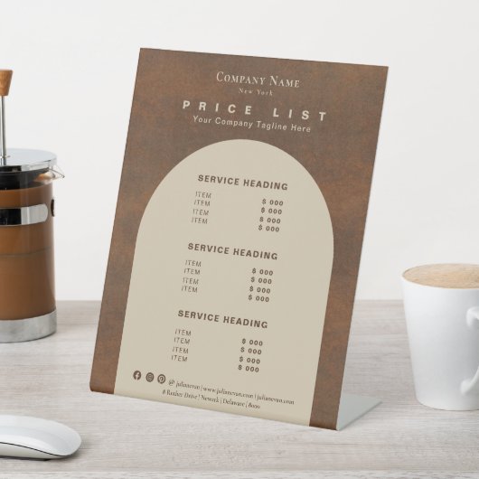 素朴ヴィンテージ自然トーン価格表 台座サイン (インサイチュ)