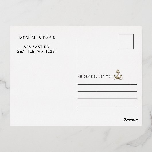 素朴ヴィンテージ航海のいかり 箔招待状ポストカード (裏面)