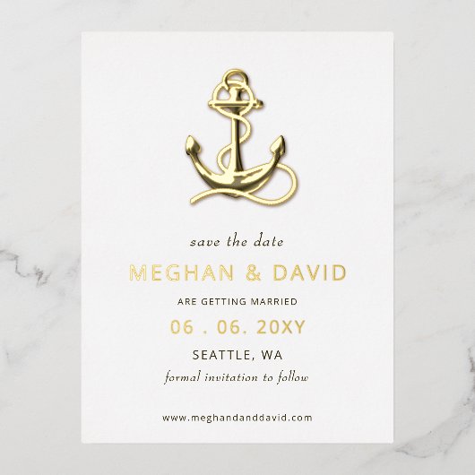 素朴ヴィンテージ航海のいかり 箔招待状ポストカード (正面)