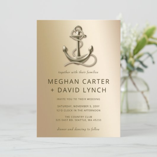 素朴ヴィンテージ航海の結婚いかり 招待状 (スタンド正面)