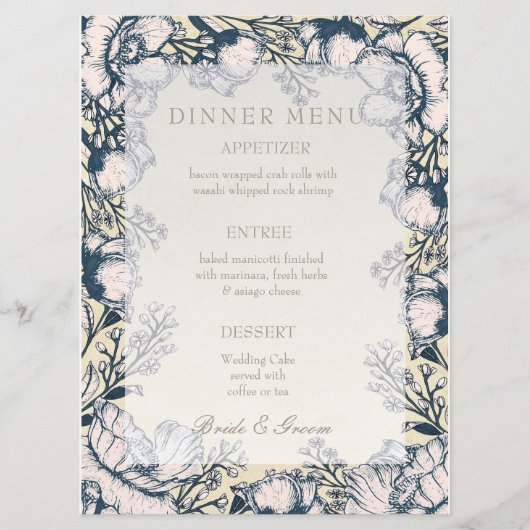 素朴ヴィンテージ花フローラ結婚メニュー メニュー (正面)