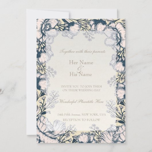 素朴ヴィンテージ花フローラ結婚式招待状 招待状 (正面)