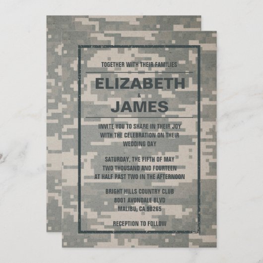 素朴ヴィンテージ軍隊結婚式招待状 招待状 (正面/裏面)