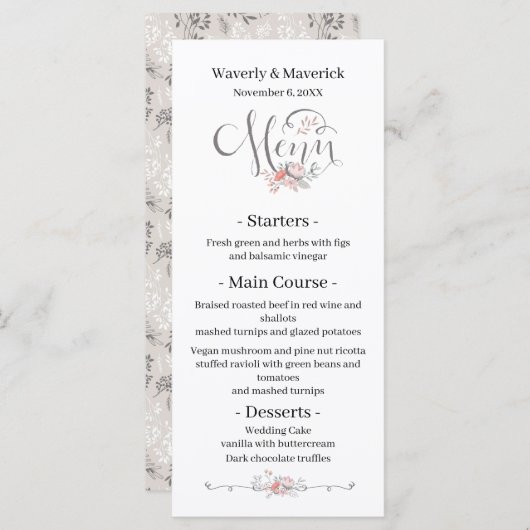 素朴ヴィンテージ野の花ボタニカル結婚ズ メニュー (正面/裏面)