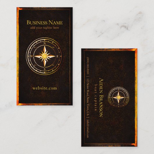 素朴ヴィンテージ金ゴールドコンパス航海のボート 名刺 (正面/裏面)