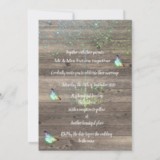 素朴ヴィンテージ青結婚蝶 招待状