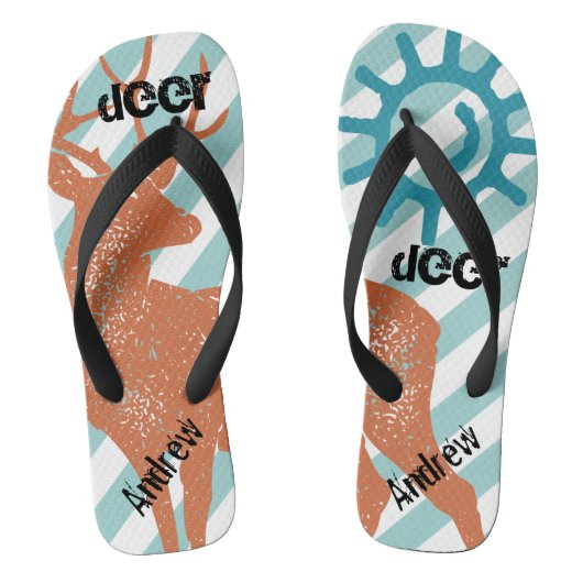 素朴ヴィンテージ鹿の太陽とストライプパターン ビーチサンダル (フットベッド)