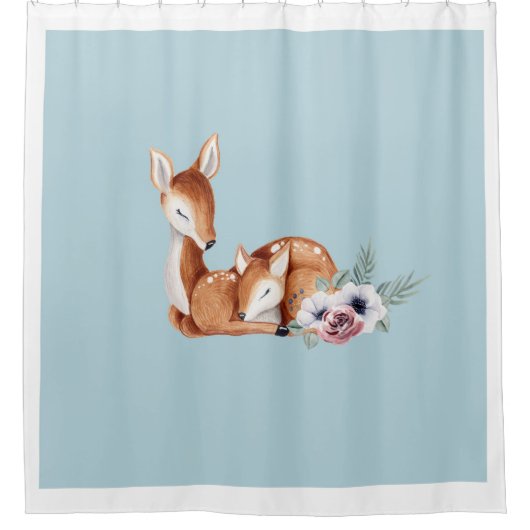 素朴ヴィンテージ鹿林フローラ シャワーカーテン (正面)