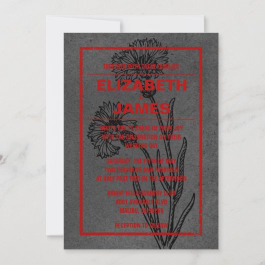 素朴ヴィンテージ黒と赤の結婚式招待状 招待状 (正面)