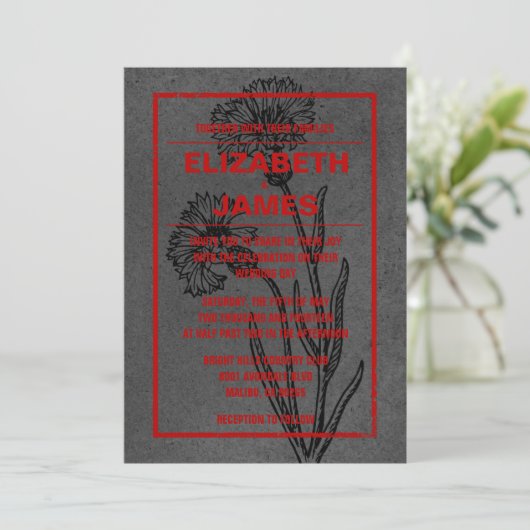 素朴ヴィンテージ黒と赤の結婚式招待状 招待状 (スタンド正面)