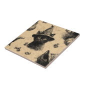 素朴ヴィンテージ黒猫ウィッチハロウィーンパターン タイル (側面)