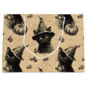 素朴ヴィンテージ黒猫ウィッチハロウィーンパターン ラージペーパーバッグ (正面)