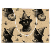 素朴ヴィンテージ黒猫ウィッチハロウィーンパターン ラージペーパーバッグ (裏面)