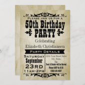 素朴ヴィンテージ50th誕生日パーティーへの招待 招待状 (正面/裏面)