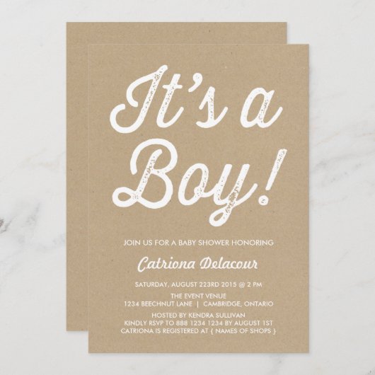 素朴ヴィンテージ |男の子の赤ちゃんシャワー招待状 招待状 (正面/裏面)