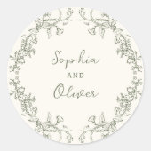 素朴ヴィンテージSageフローラフレ結婚ーム ラウンドシール (正面)