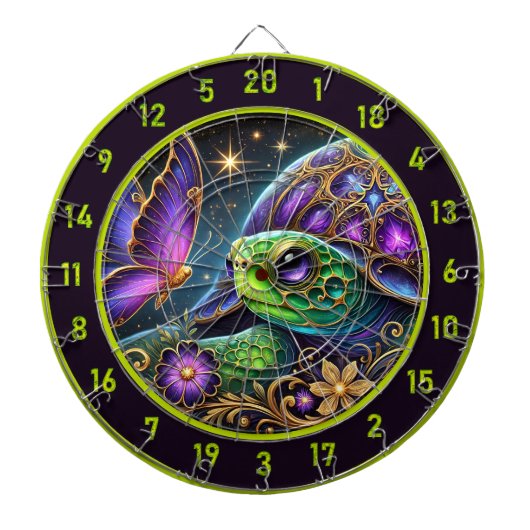 素朴亀と蝶のコズミックアート ダーツボード (正面)