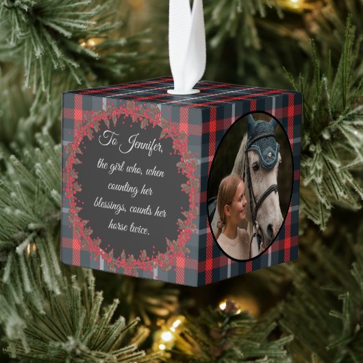 素朴伝統的Plaid Horseウマ科の Pet 3写真 キューブオーナメント (ツリー)