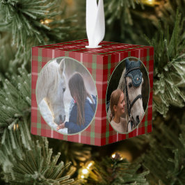 素朴伝統的Plaid Horse ウマ科の Pet 4写真 キューブオーナメント