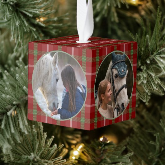 素朴伝統的Plaid Horse ウマ科の Pet 4写真 キューブオーナメント (ツリー)