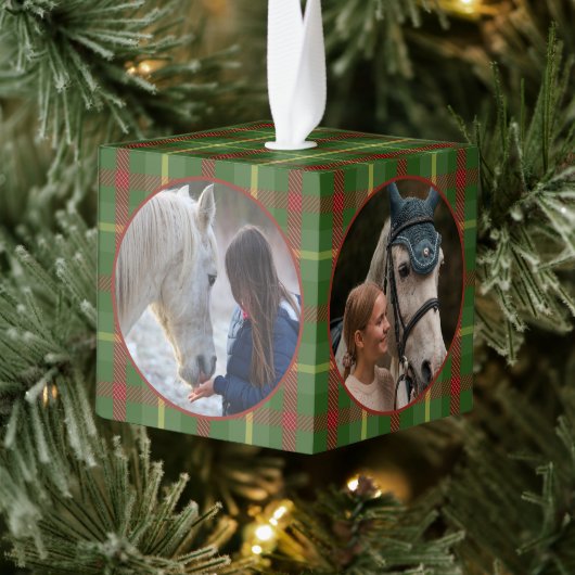 素朴伝統的Plaid Horse ウマ科の Pet 4写真 キューブオーナメント (ツリー)