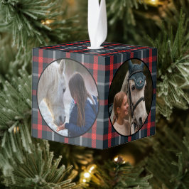素朴伝統的Plaid Horse ウマ科の Pet 4写真 キューブオーナメント