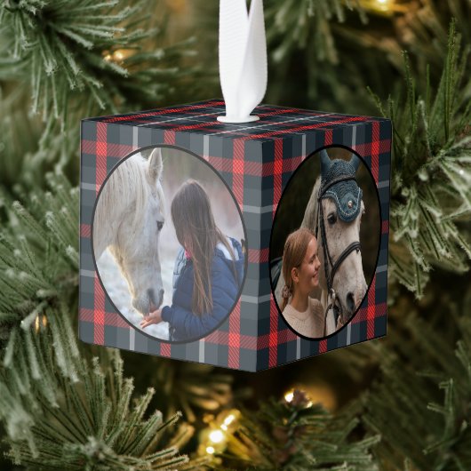 素朴伝統的Plaid Horse ウマ科の Pet 4写真 キューブオーナメント (ツリー)
