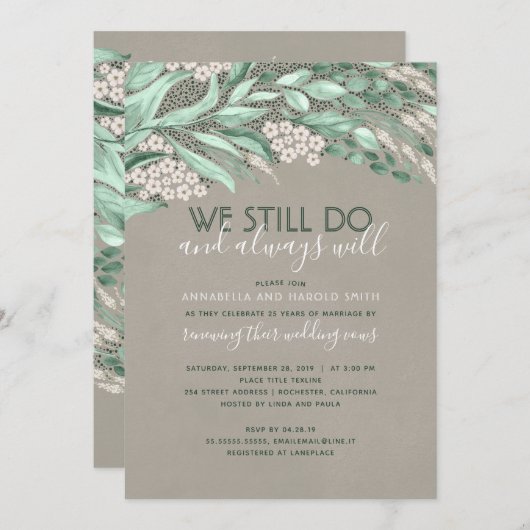 素朴再生結婚記念緑 招待状 (正面/裏面)