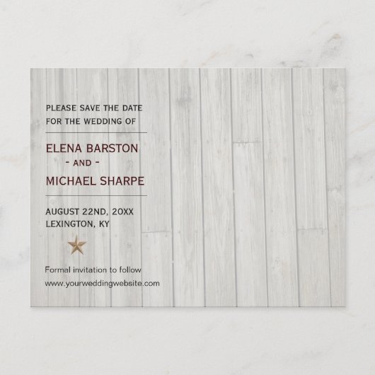 素朴写真フレームフォトウェディング日付を保存 案内ポストカード (裏面)