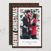 素朴写真ミニマル赤い格子模様の聖降誕祭 シーズンカード (正面/裏面)