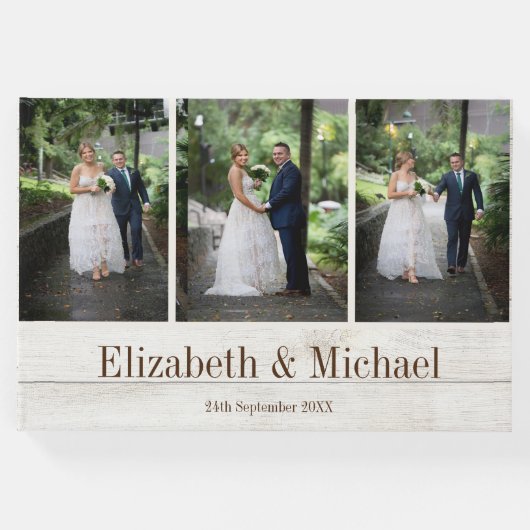 素朴写真モダンエレガント金ゴールドの色結婚の値 ゲストブック (正面)