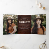 素朴写真卒業の発表 三つ折り招待状 (内部)