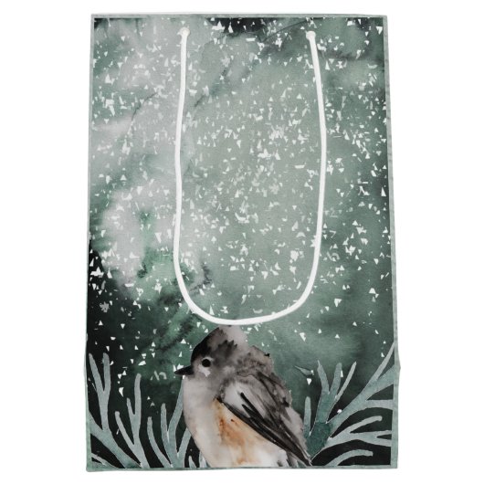 素朴冬と居心地の良いバードクリスマスホリデー ミディアムペーパーバッグ (裏面)