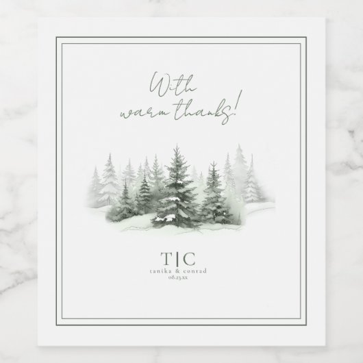 素朴冬のウエディング感謝していフォレストの緑ID1049 ワインラベル (シングルラベル)