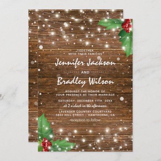 素朴冬のクリスマスをテーマ結婚にした 招待状 (正面/裏面)