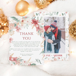 素朴冬のクリスマスフローラ結婚写真 サンキューカード