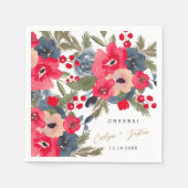 素朴冬のフローラエレガント水色は赤い緑 スタンダードカクテルナプキン (正面)