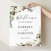 素朴冬のフローラ結婚の歓迎サイン ポスター