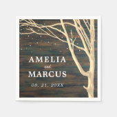 素朴冬の木ダーク結婚ウッド スタンダードカクテルナプキン (正面)