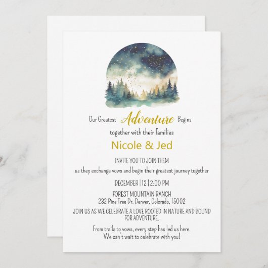 素朴冬の松の木の雪が戸外結婚に 招待状 (正面/裏面)