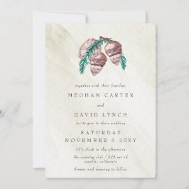 素朴冬の森の林の松の結婚コーン 招待状