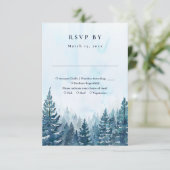 素朴冬の水の色の松の木の結婚森 出欠カード (スタンド正面)