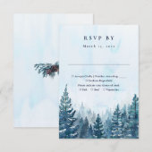 素朴冬の水の色の松の木の結婚森 出欠カード (正面/裏面)