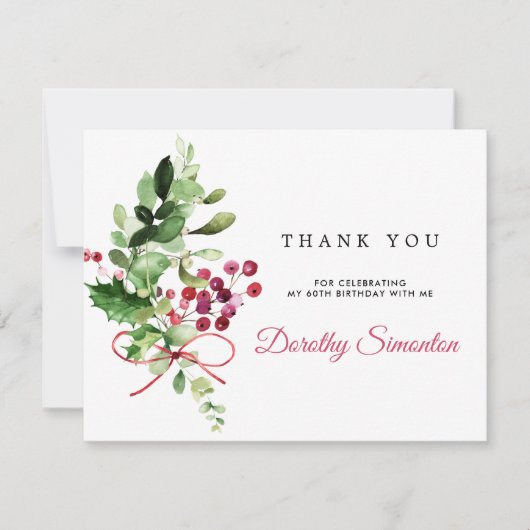 素朴冬の緑60誕生日 サンキューカード (正面)