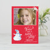 素朴冬の赤い白い黒板雪だるま写真 シーズンカード (スタンド正面)