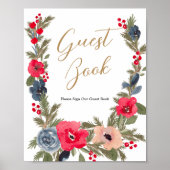 素朴冬フローラウォーター結婚カラーのゲストブック ポスター (正面)