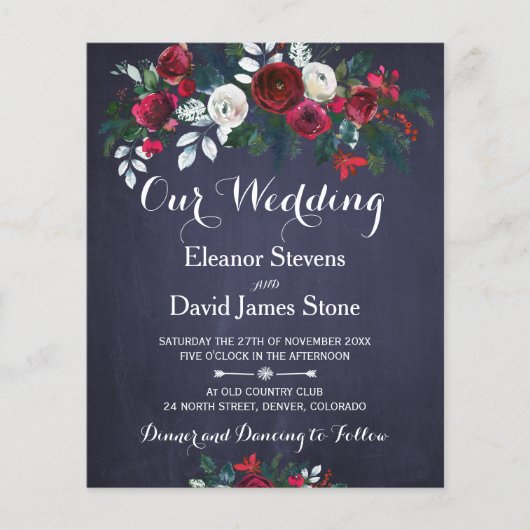 素朴冬フローラ予算結婚式招待状 (正面)