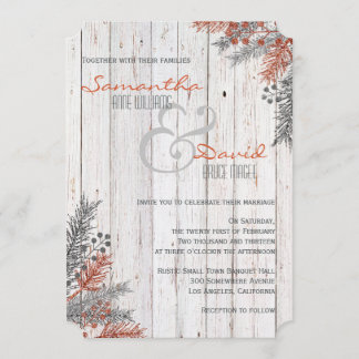 素朴冬ホワイトウォッシュウッド結婚式招待状 招待状